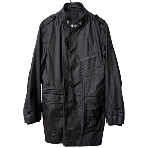 G-Star RAW Correctline Military British Trench Wax Cotton Black Mens XL Like NEW